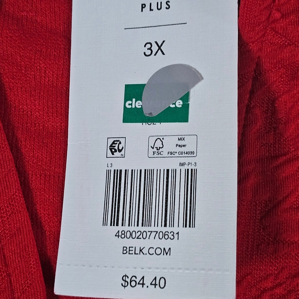 Crown & Ivy Red Jacquard Ruffle Neck Puff Sleeve Blouse Plus Size 3X NEW - Picture 5 of 11